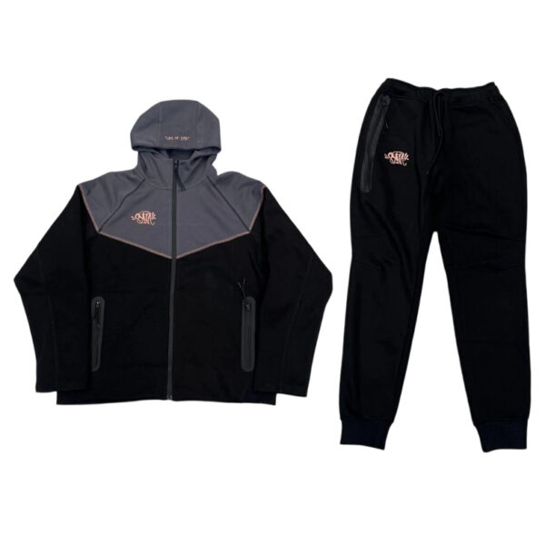Syna Dill Splicing Color Contrasting Hooded Sports Black Set OKLU20261990