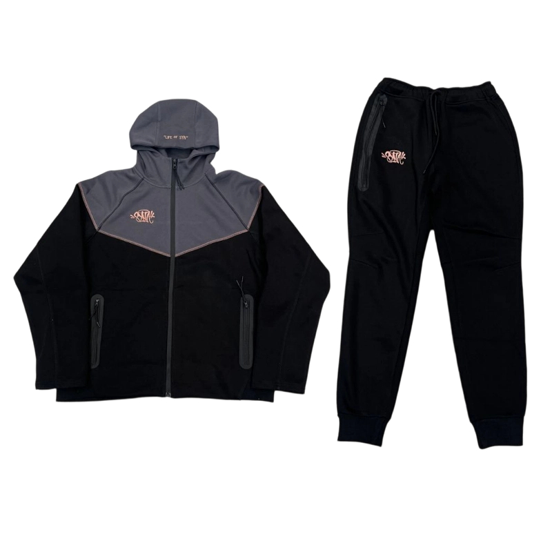 Syna Dill Splicing Color Contrasting Hooded Sports Black Set OKLU20261990