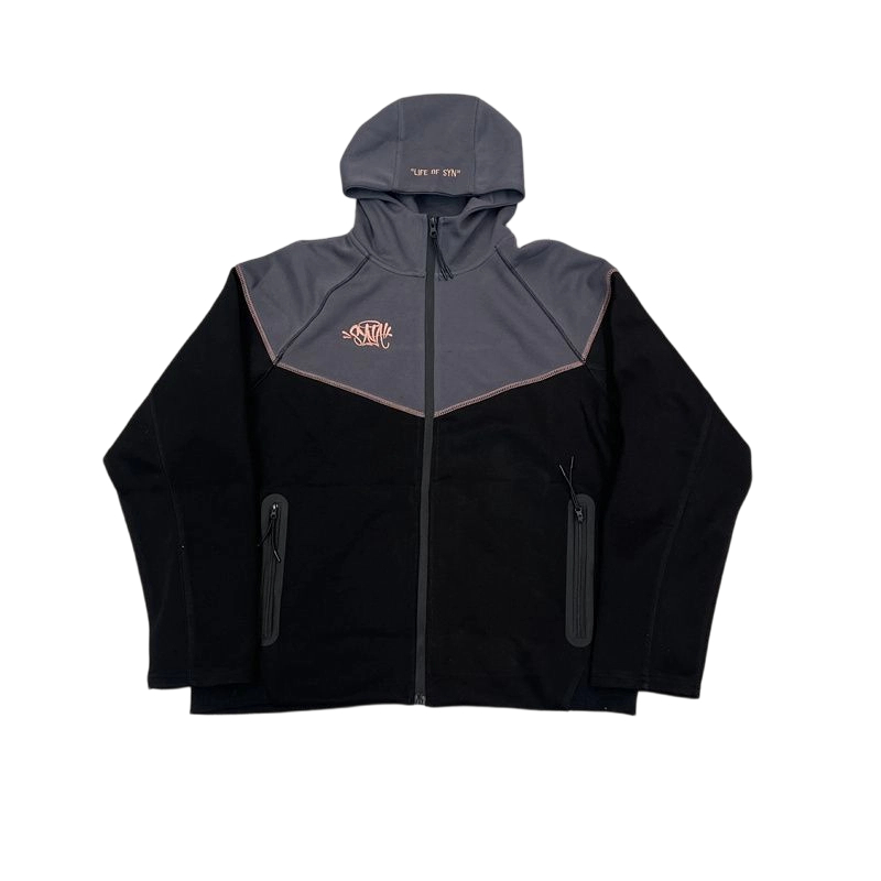 Syna Dill Splicing Color Contrasting Hooded Sports Black Set OKLU20261990