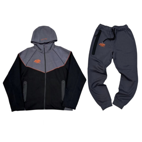 Syna Dill Splicing Color Contrasting Hooded Sport Dark Grey Set OKLU20261991