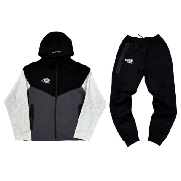 Syna Dill Splicing Color Contrasting Hooded Sports Black Set OKLU20261993