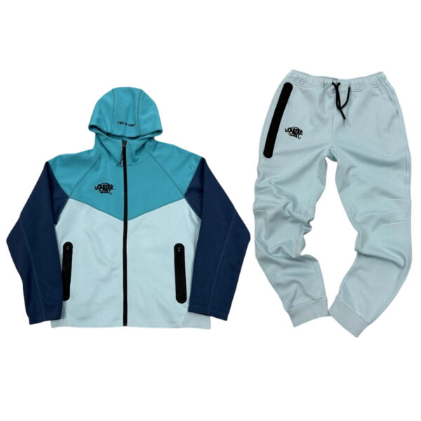 Syna Dill Splicing Color Contrasting Hooded Sport Blue Set OKLU20261994