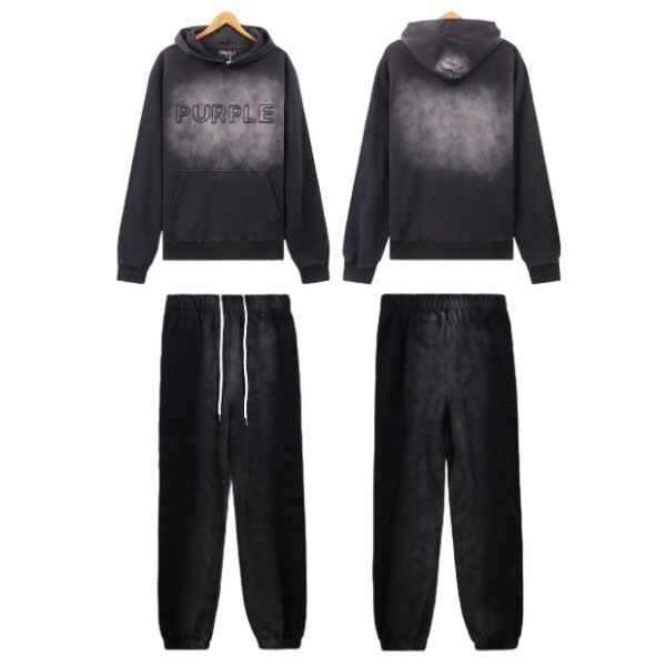 Purple Brand loose hooded sweatshirt black set OKLU20262001