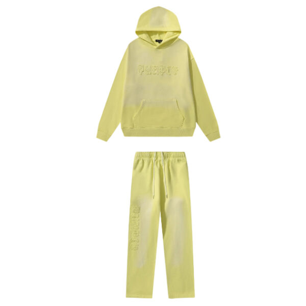 Purple Brand Gothic letter hooded sweatshirt light yellow set OKLU20262004