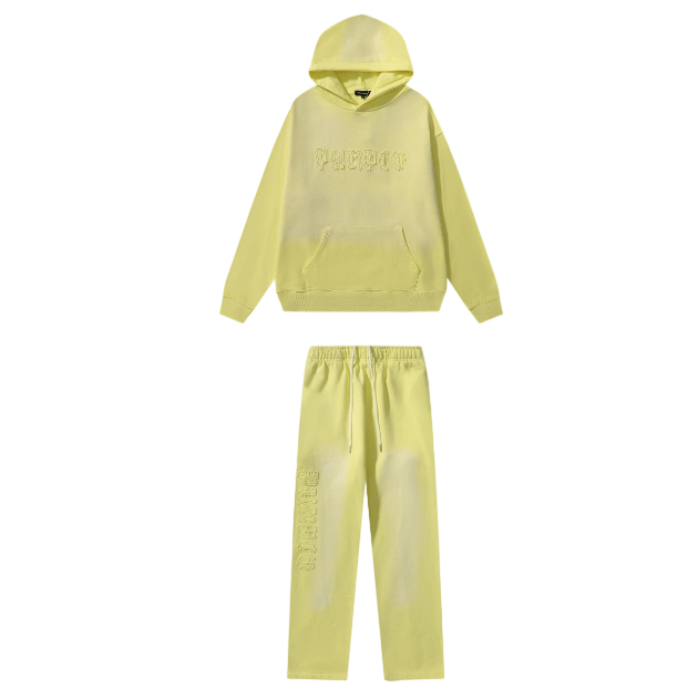 Purple Brand Gothic letter hooded sweatshirt light yellow set OKLU20262004