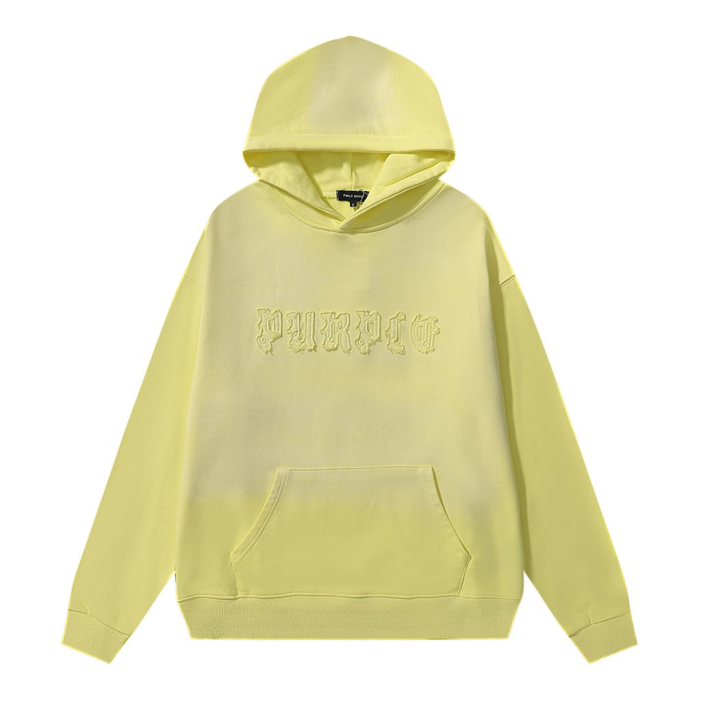 Purple Brand Gothic letter hooded sweatshirt light yellow set OKLU20262004