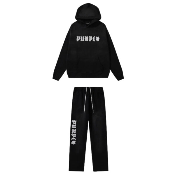 Purple Brand Gothic Letter Hoodie Black Set OKLU20262006