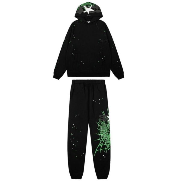 Sp5der Hoodie&Sweatpant Set Black Green Print OKLU20262032