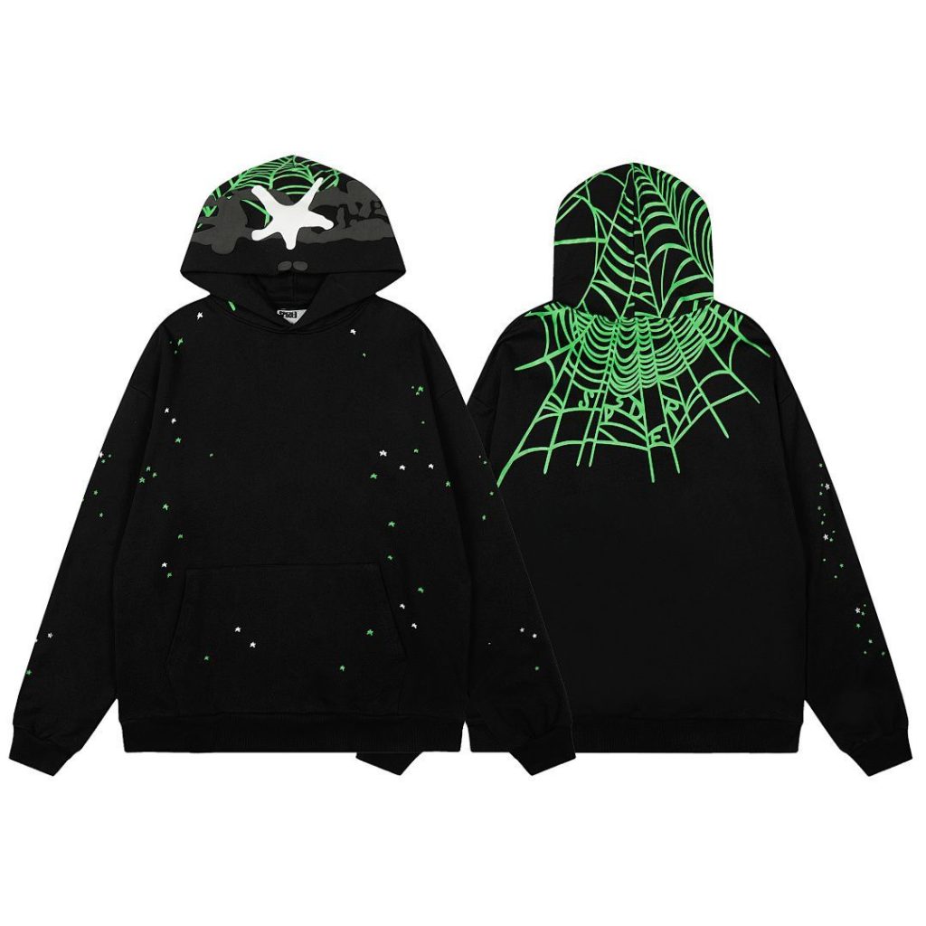 Sp5der Hoodie&Sweatpant Set Black Green Print OKLU20262032