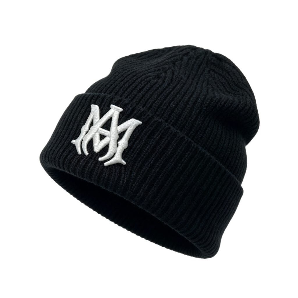 Amiri Hip Hop Beanie AM Black Embroidered White OKLU20262157