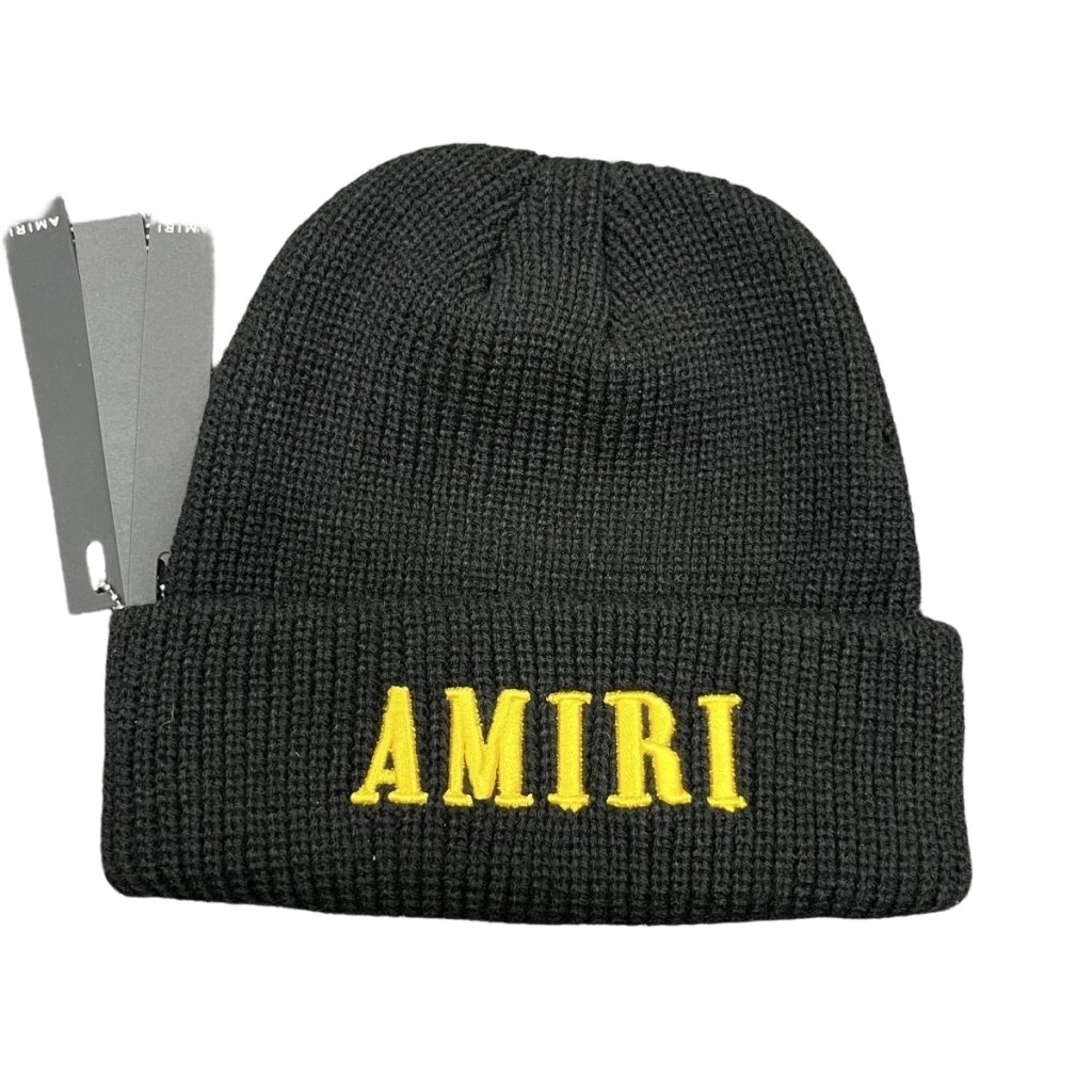 Amiri Cold proof Hip Hop Beanie Amr Black Embroidered Yellow OKLU20262158