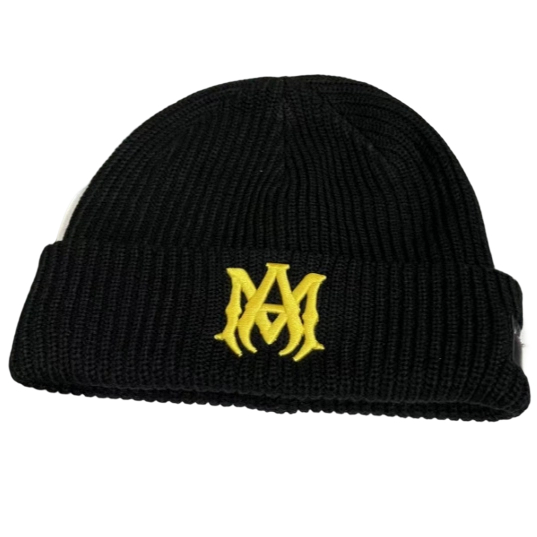 Amiri Hip Hop Beanie AM Black Embroidered Yellow OKLU20262170
