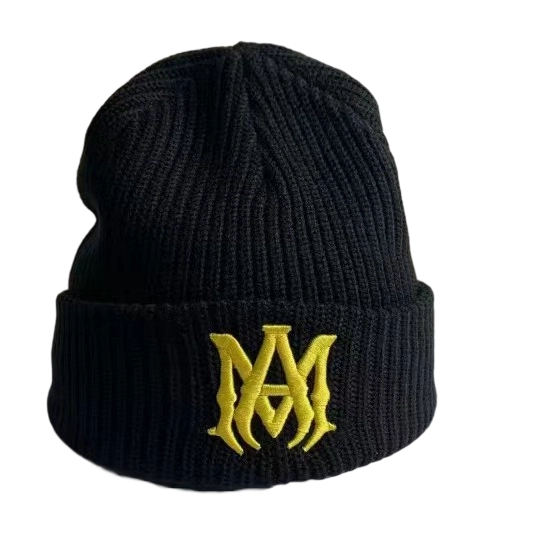 Amiri Hip Hop Beanie AM Black Embroidered Yellow OKLU20262170