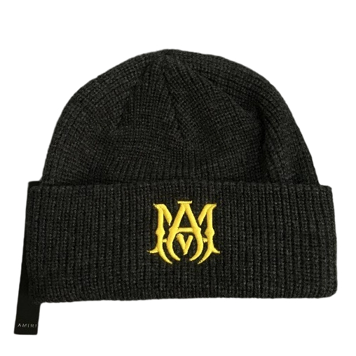 Amiri Hip Hop Beanie AM Grey Embroidered Yellow OKLU20262173