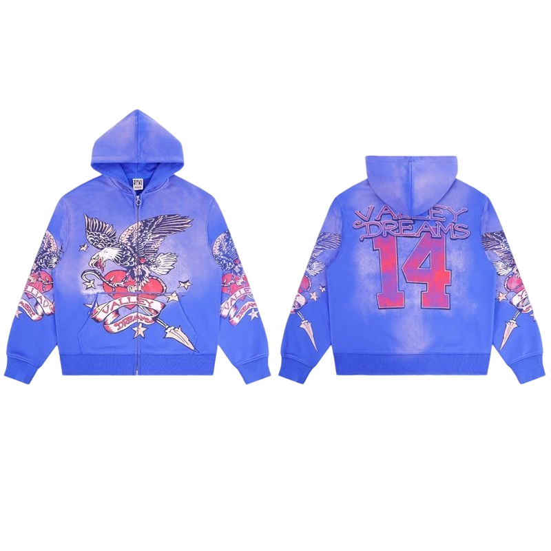 Vale Forever Valley Retro Casual Hoodie BLUE OKLU2026302