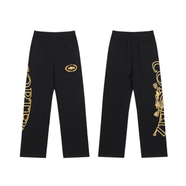 Corteiz casual sports sweatpants Black background with yellow logo OKLU2026578