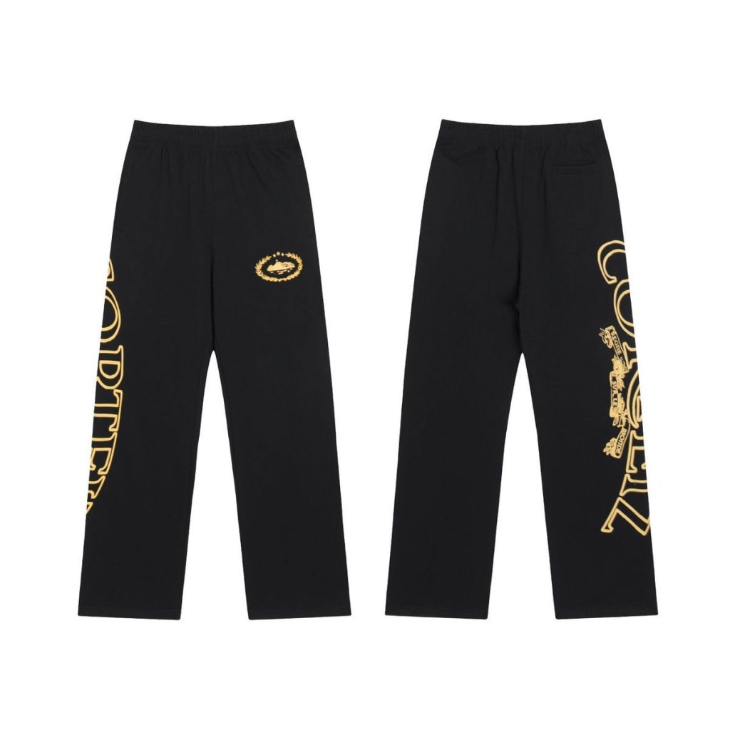 Corteiz casual sports sweatpants Black background with yellow logo OKLU2026578