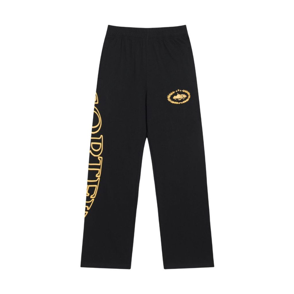 Corteiz casual sports sweatpants Black background with yellow logo OKLU2026578
