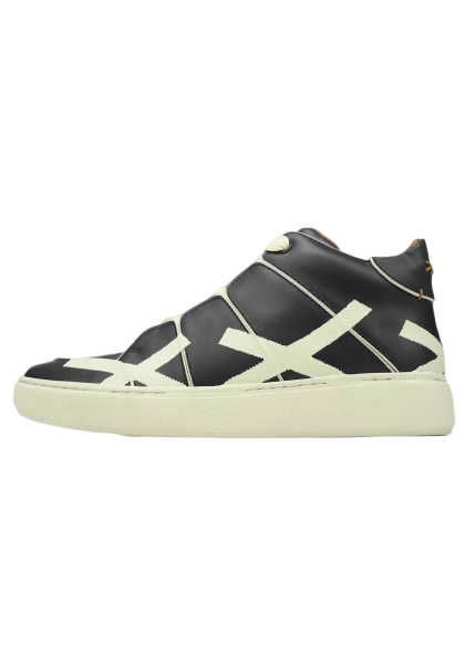 Zegna Tiziano Leather Mid-top Sneakers In Black and White OKLU2026707