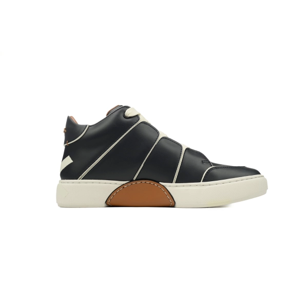 Zegna Tiziano Leather Mid-top Sneakers In Black and White OKLU2026707