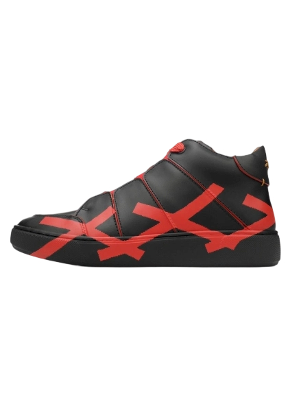 Zegna Tiziano Leather Mid-top Sneakers In Black Red OKLU2026708
