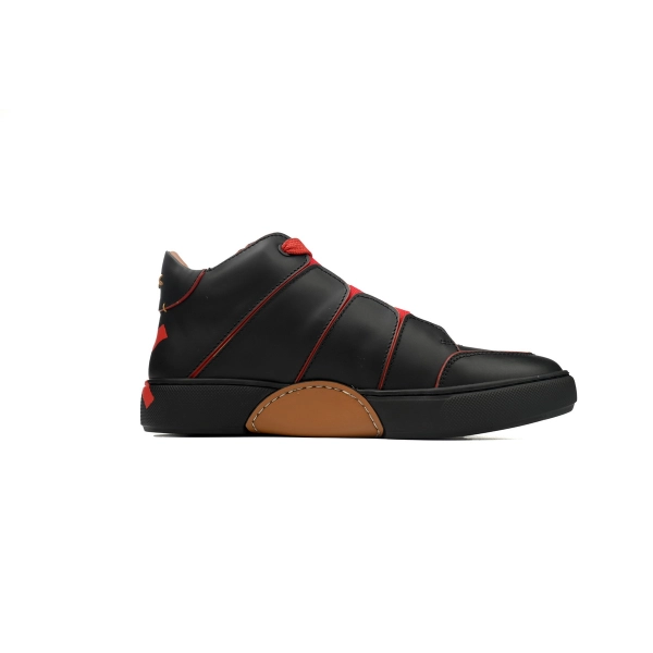 Zegna Tiziano Leather Mid-top Sneakers In Black Red OKLU2026708