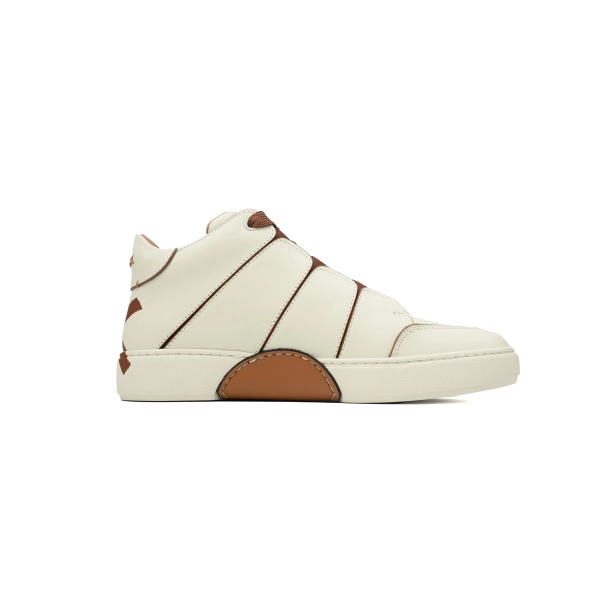 Zegna Tiziano Leather Mid-top Sneakers In Brown OKLU2026710