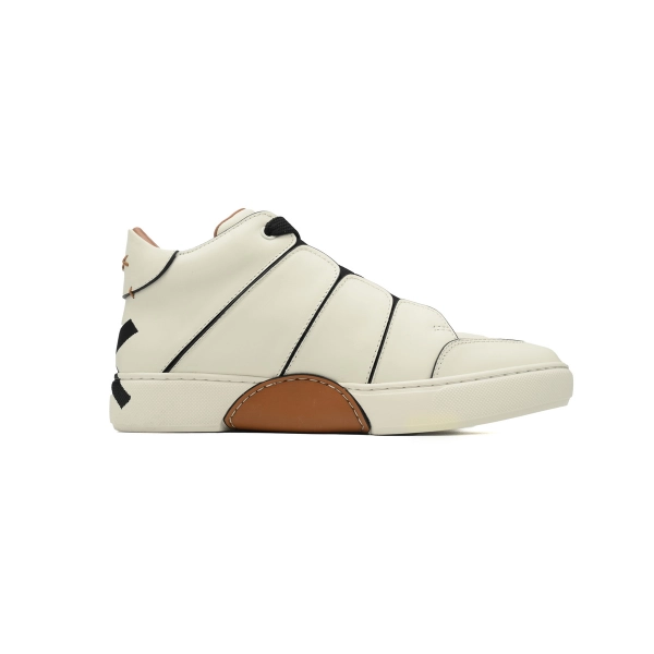 Zegna Tiziano Leather Mid-top Sneakers In White Black OKLU2026711