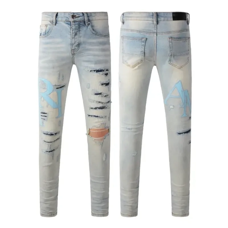 Amiri Blue Letter Patch Ripped Jeans OKZY202606