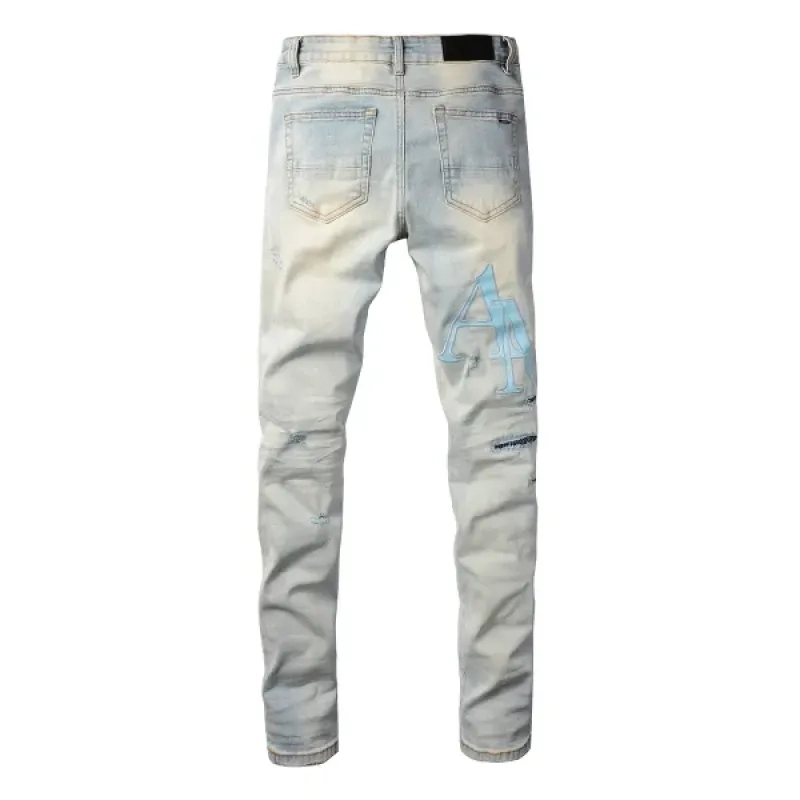 Amiri Blue Letter Patch Ripped Jeans OKZY202606