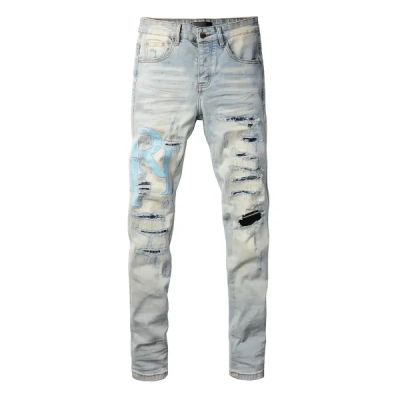 Amiri Blue Letter Patch Ripped Jeans OKZY202606