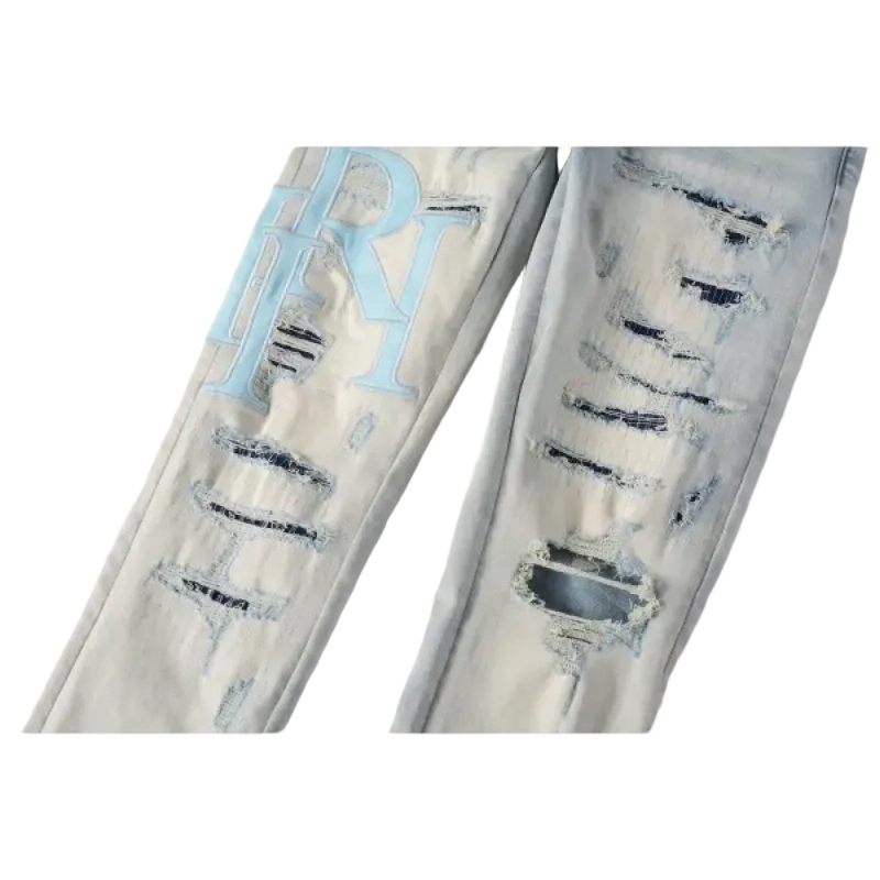 Amiri Blue Letter Patch Ripped Jeans OKZY202606