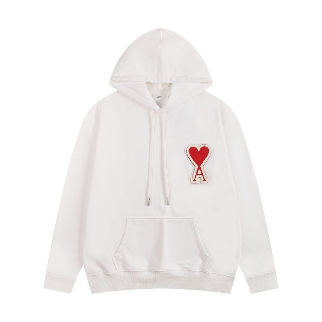 AMI Heart Logo Patch Hoodie White OKZY20261000