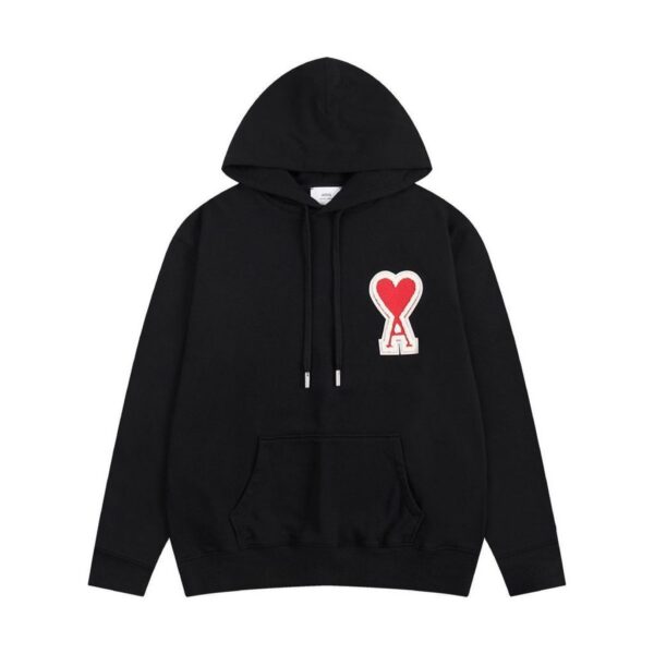 AMI Heart Logo Patch Hoodie Black OKZY20261001