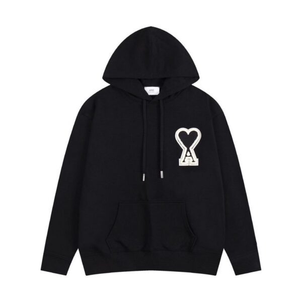 AMI Heart Logo Patch Hoodie Black OKZY20261002