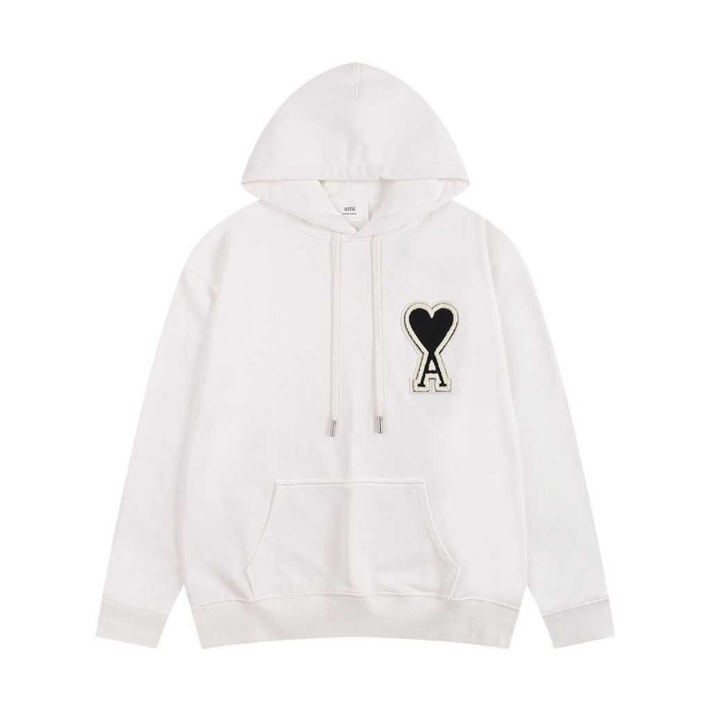 AMI Heart Logo Patch Hoodie White OKZY20261003