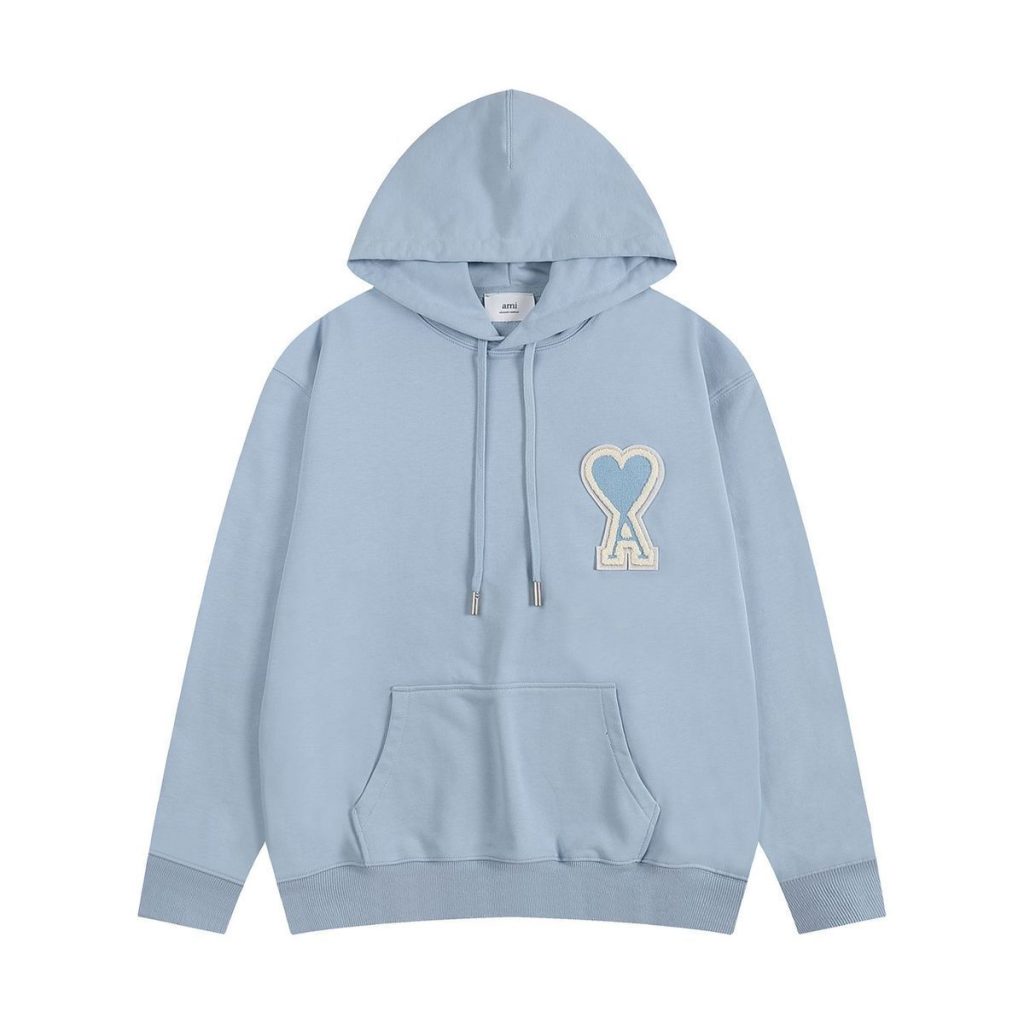 AMI Heart Logo Patch Hoodie Light Blue OKZY20261004