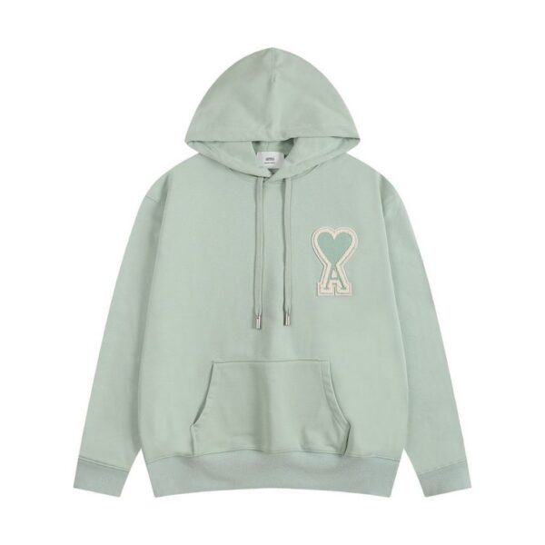 AMI Heart Logo Patch Hoodie Light Green OKZY20261005