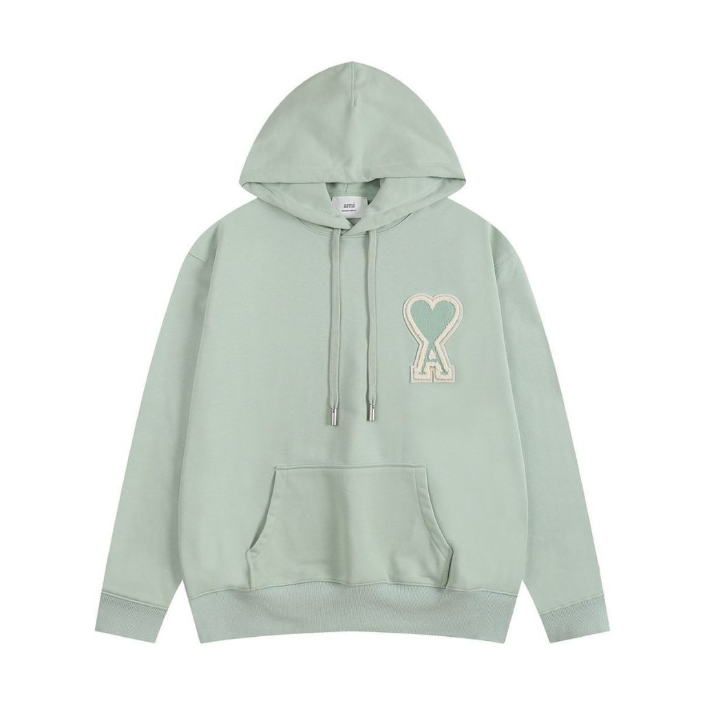 AMI Heart Logo Patch Hoodie Light Green OKZY20261005