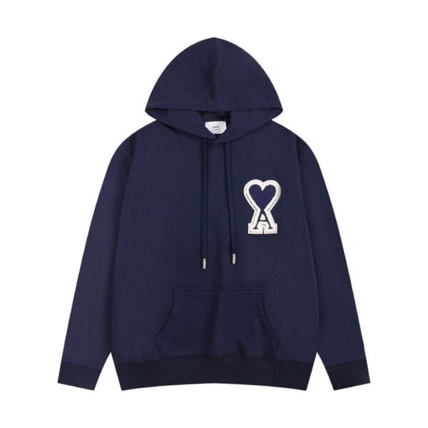 AMI Heart Logo Patch Hoodie Navy OKZY20261006