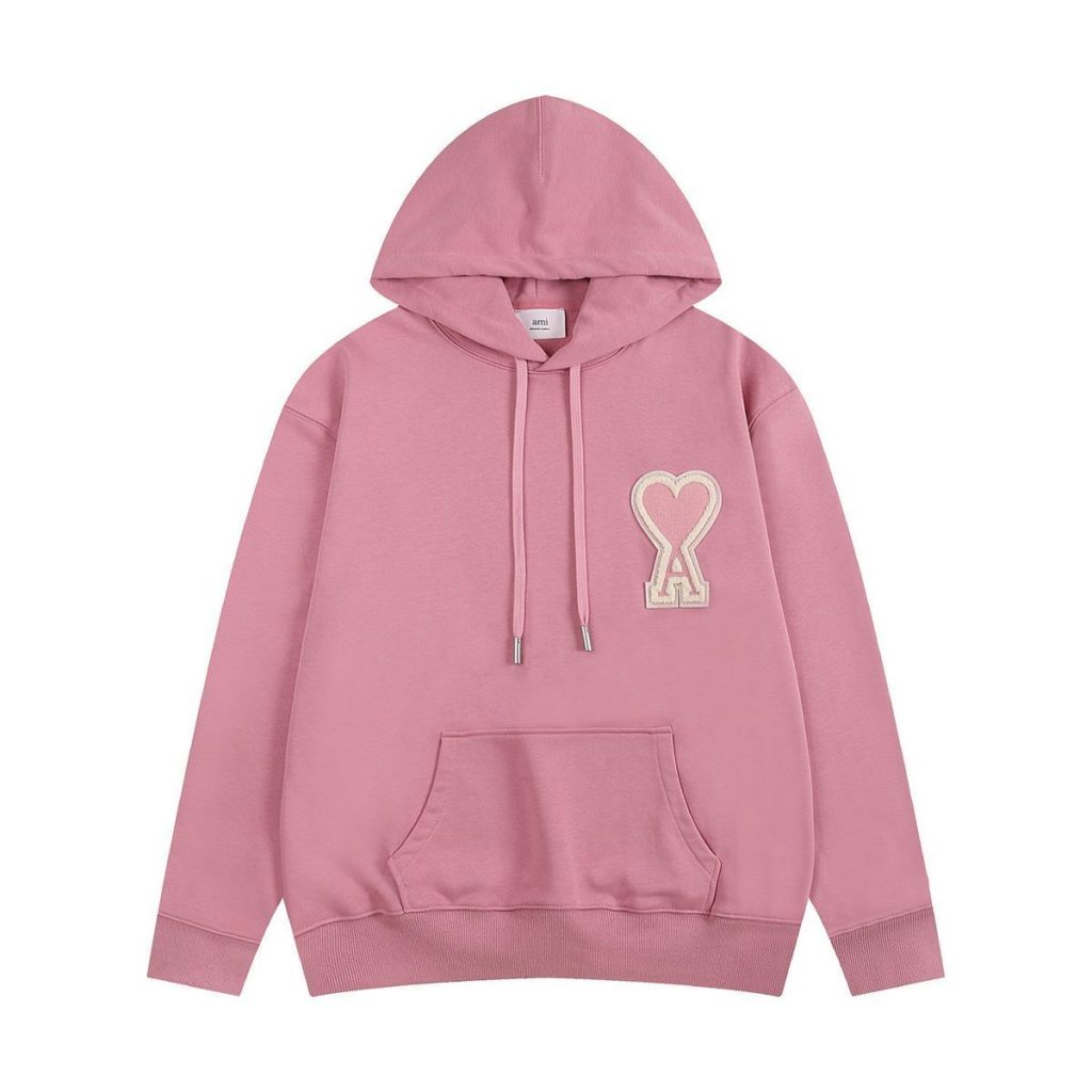 AMI Heart Logo Patch Hoodie Pink OKZY20261007
