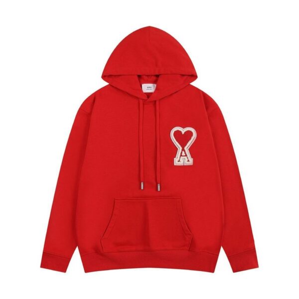 AMI Heart Logo Patch Hoodie Red OKZY20261008