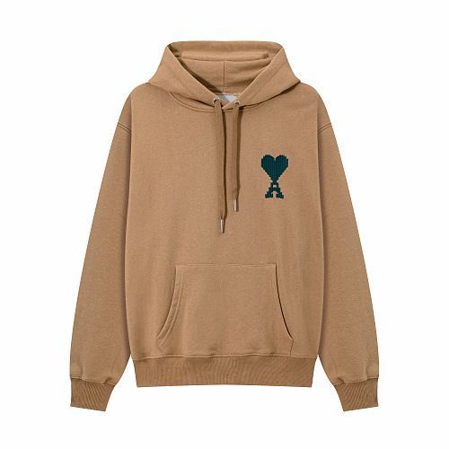 AMI Heart Logo Patch Hoodie Khaki OKZY20261009
