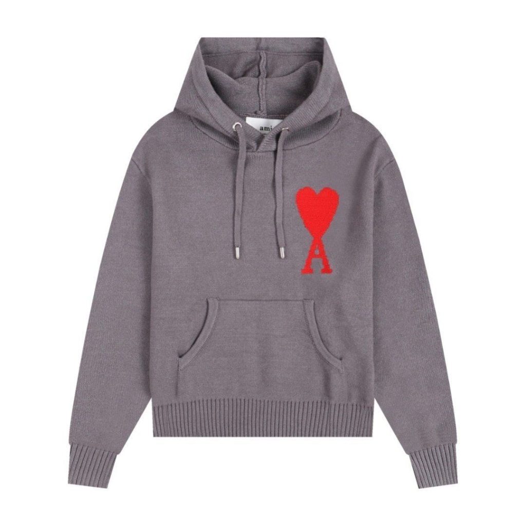 AMI Heart Knit Hoodie Grey OKZY20261010