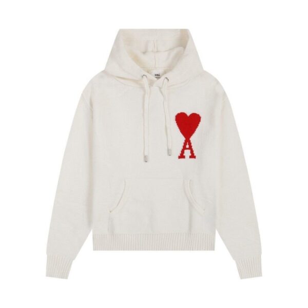 AMI Heart Knit Hoodie Off White OKZY20261011