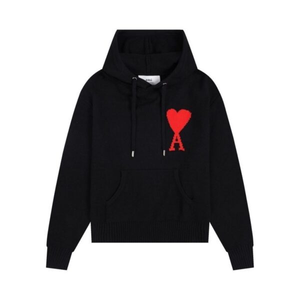 AMI Heart Knit Hoodie Black OKZY20261012