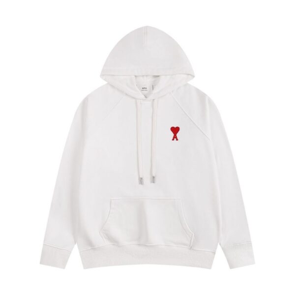 AMI Small Heart Embroidery Hoodie White OKZY20261016