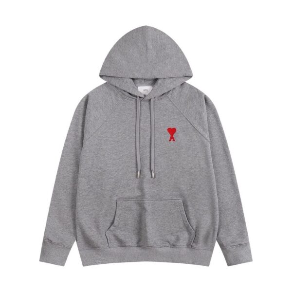 AMI Small Heart Embroidery Hoodie Grey OKZY20261017