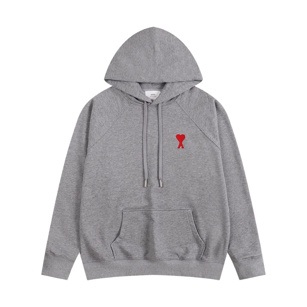 AMI Small Heart Embroidery Hoodie Grey OKZY20261017