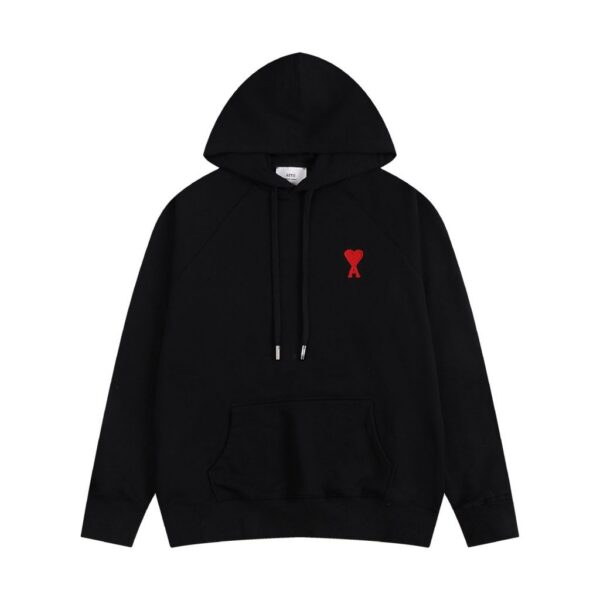 AMI Small Heart Embroidery Hoodie Black OKZY20261018
